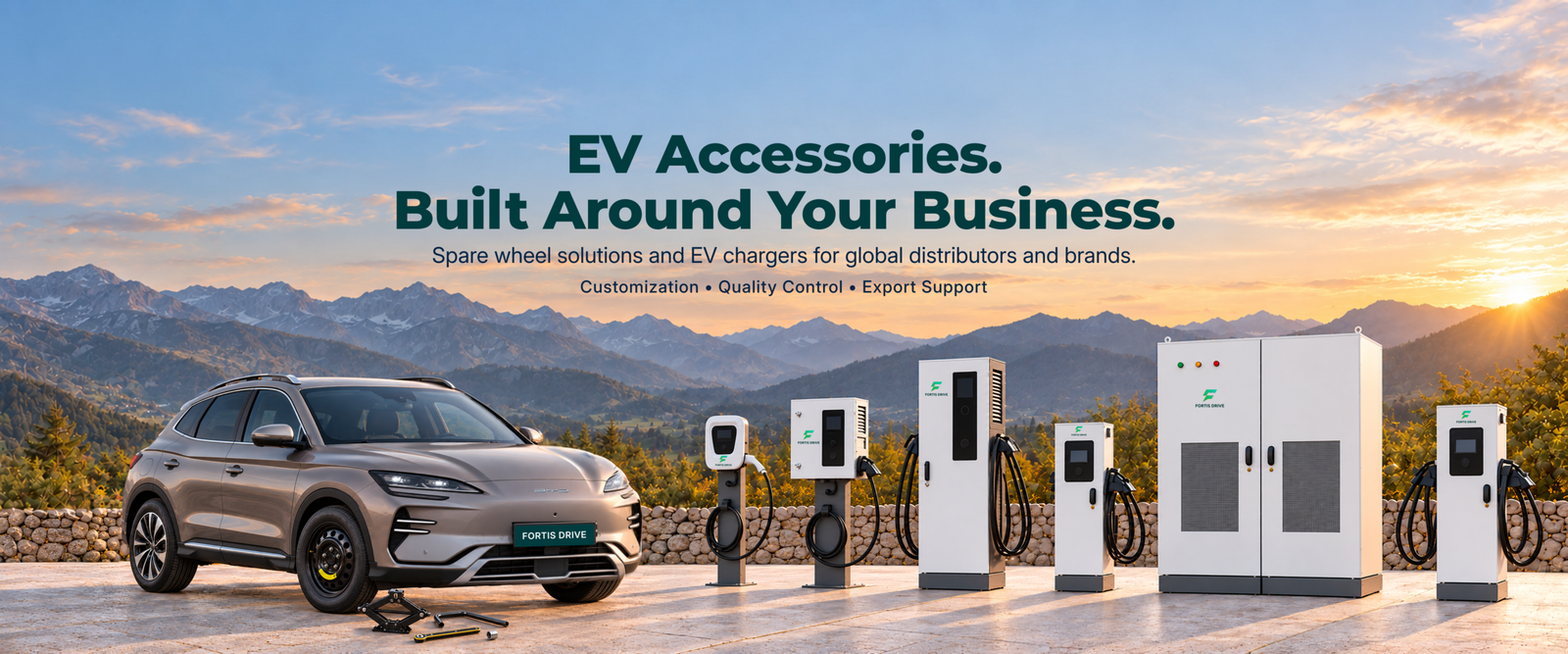 Fortis Drive EV accessories: spare wheel solutions and EV chargers